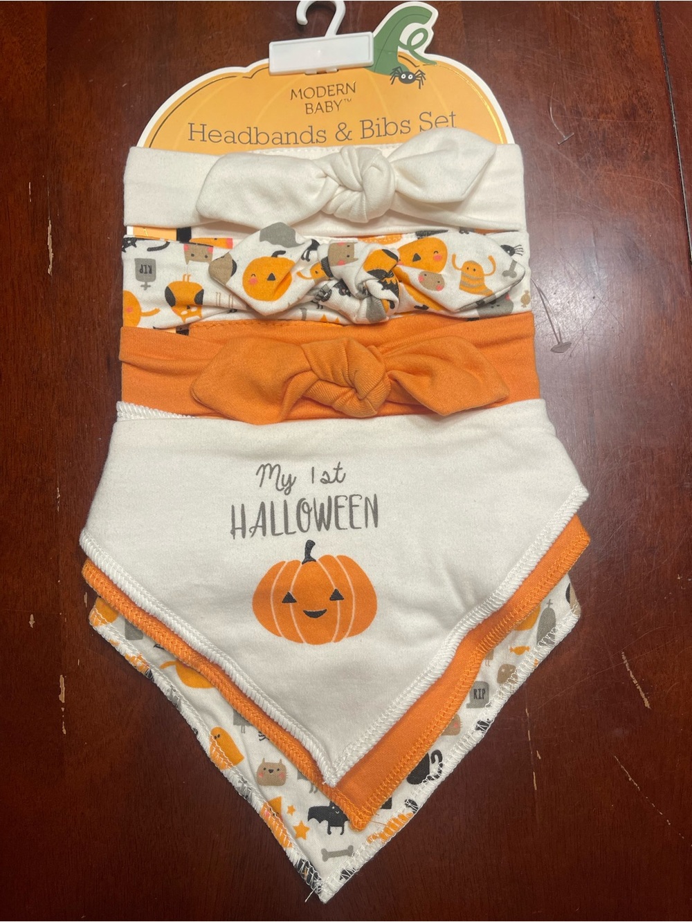 Modern Baby My 1st Halloween Orange & Cream Bibs and Headbands Set